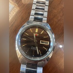 Men's Vintage Silver and Brown Orient Watch